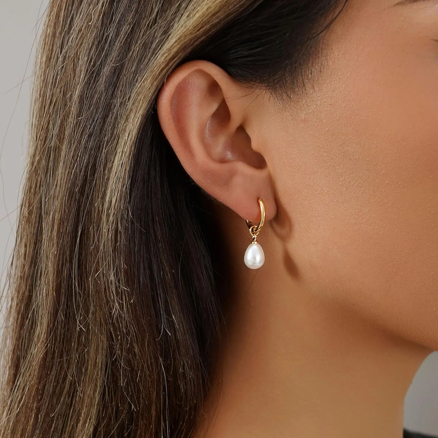 Pearl Earrings for Women Trendy - Gold Hoop Earrings 14K Gold Plated Dangle Drop Huggie Earrings Dainty Hypoallergenic Lightweight Cute Studs Wedding Jewelry Gifts