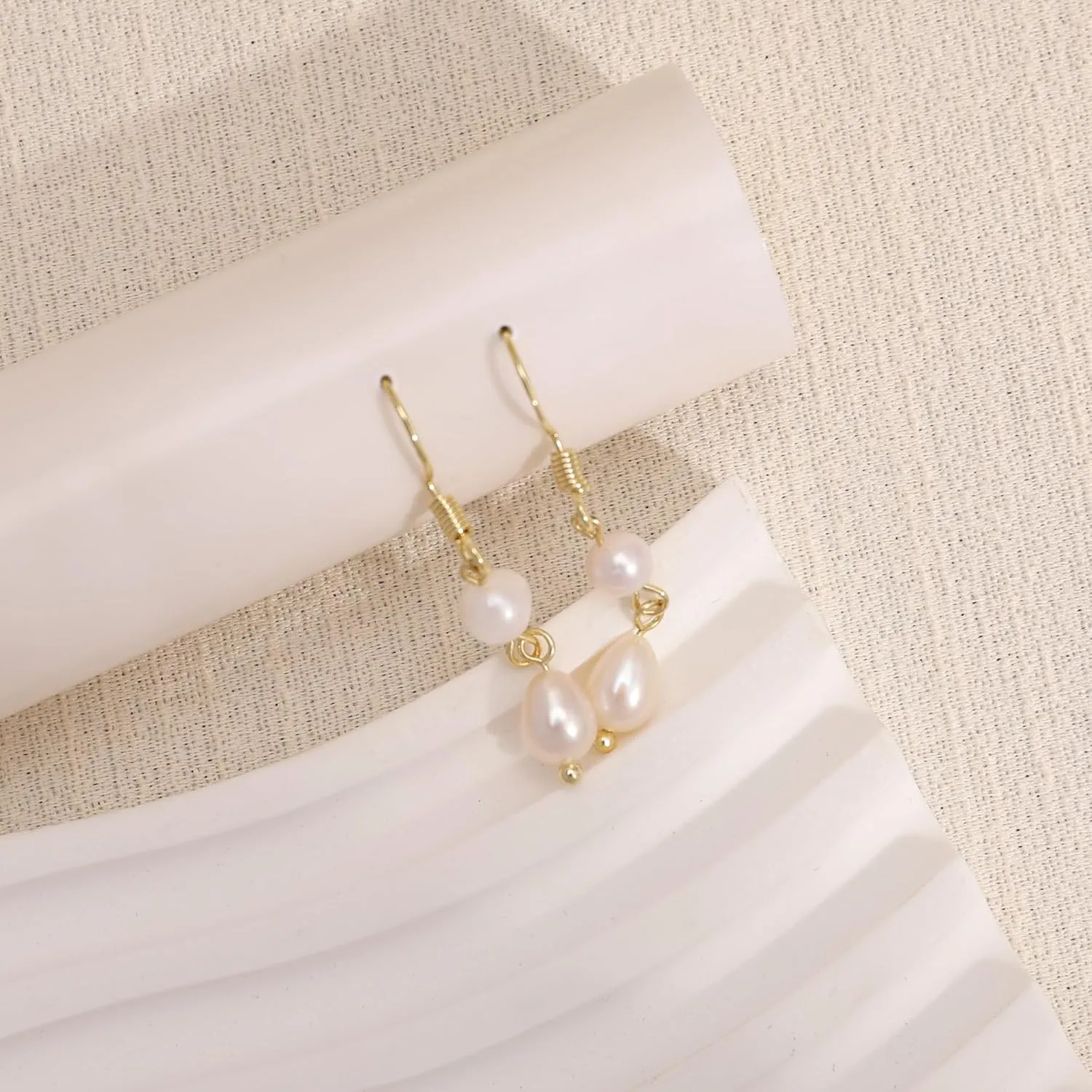 Pearl Earrings for Women,14K Gold Plated Pearl Drop Earrings Hypoallergenic Pearl Dangle Earrings for Women Trendy Cute Gold Statement Earrings Dainty Wedding Earrings for Brides Gifts