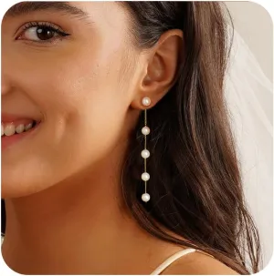 Pearl Earrings4mm 5mm 6mm Gold/Silver Dangle Earrings for Women White Long Drop Pearl Dangling Earrings Bridal Wedding Dainty Prom Earrings Birthday Gifts Jewelry
