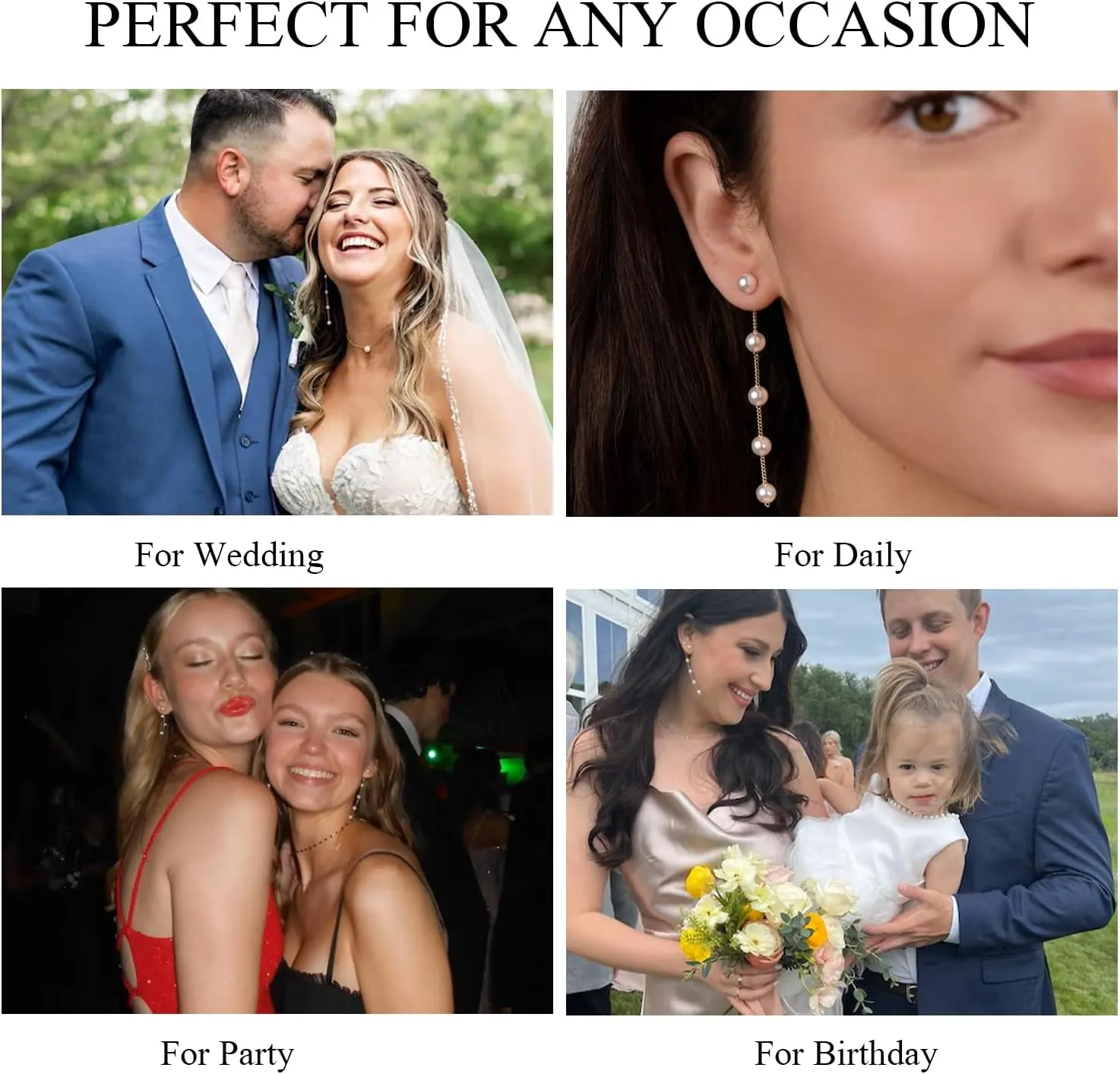 Pearl Earrings4mm 5mm 6mm Gold/Silver Dangle Earrings for Women White Long Drop Pearl Dangling Earrings Bridal Wedding Dainty Prom Earrings Birthday Gifts Jewelry