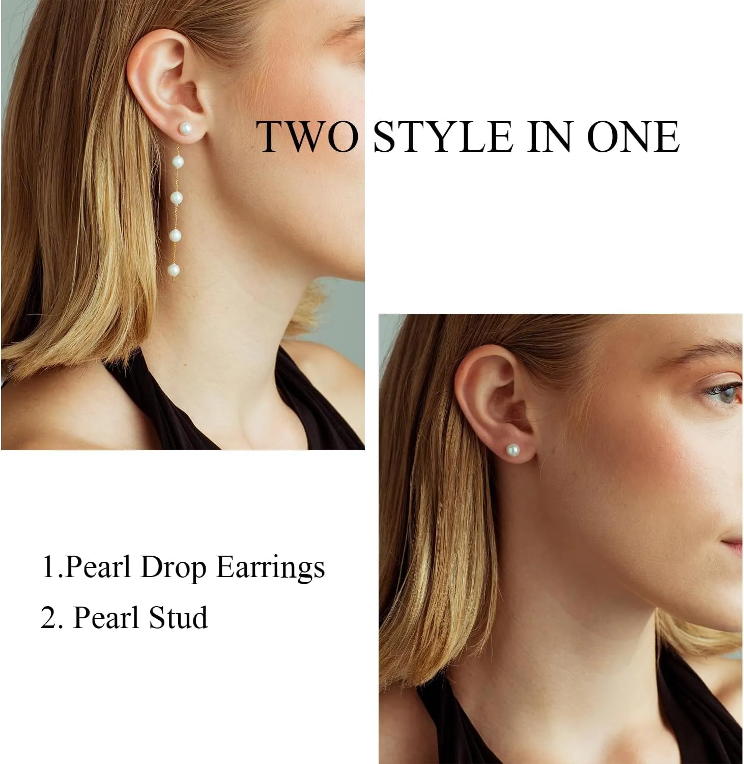 Pearl Earrings4mm 5mm 6mm Gold/Silver Dangle Earrings for Women White Long Drop Pearl Dangling Earrings Bridal Wedding Dainty Prom Earrings Birthday Gifts Jewelry
