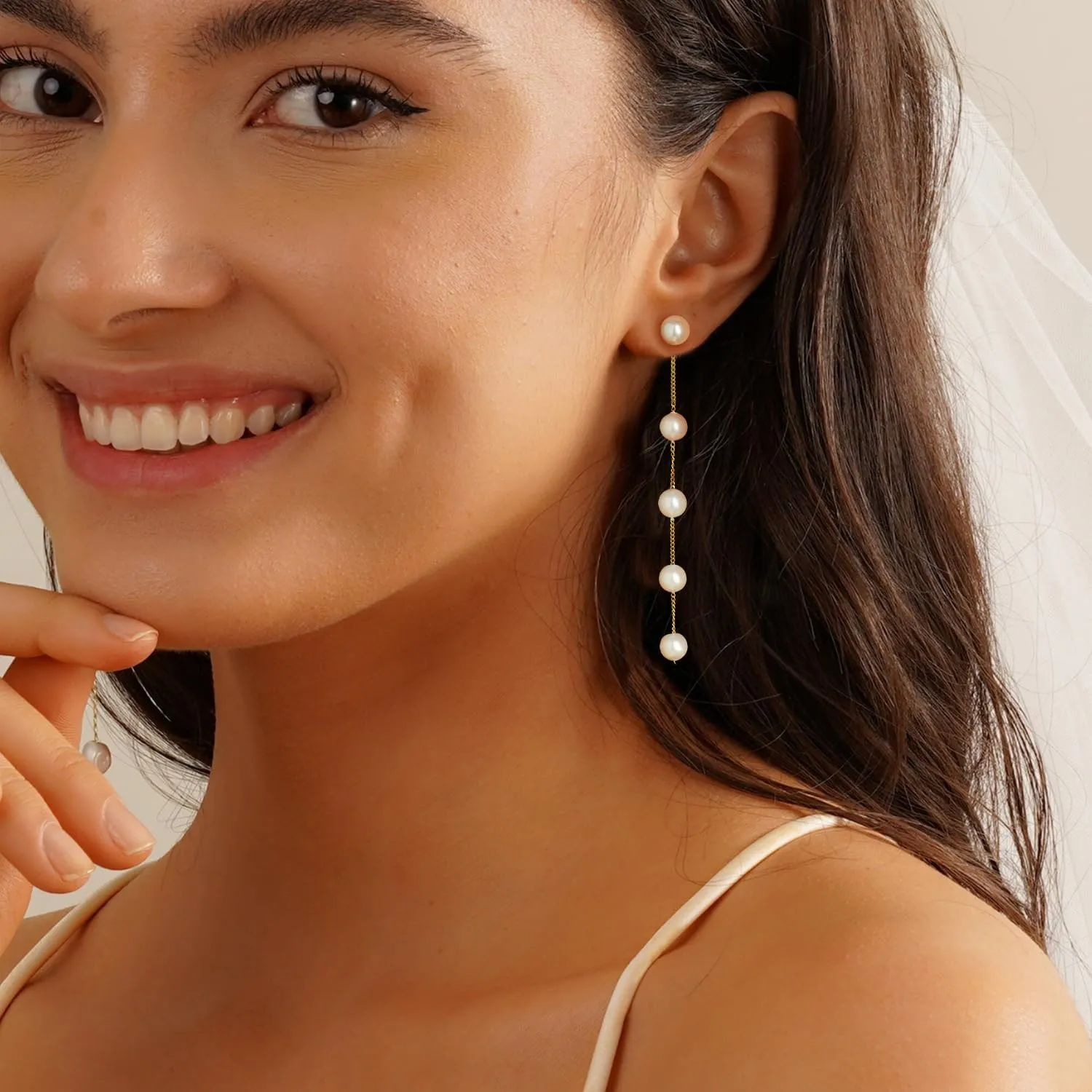 Pearl Earrings4mm 5mm 6mm Gold/Silver Dangle Earrings for Women White Long Drop Pearl Dangling Earrings Bridal Wedding Dainty Prom Earrings Birthday Gifts Jewelry