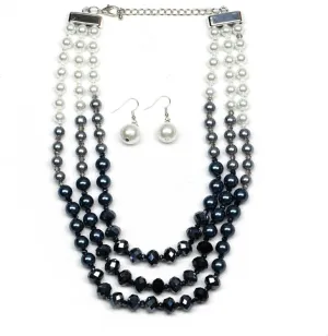 Pearl Necklace and Earrings Set for Women Crystal Beaded Chunky Statement Long Pearls Necklaces Costume Western Summer Jewelry