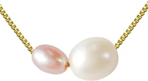 PEARLIE Pearl Necklace for Women, Dainty Double Pearls Choker Necklace Pendant Handpicked Freshwater Cultured Pearl Gold Chain Necklace Wedding Jewelry