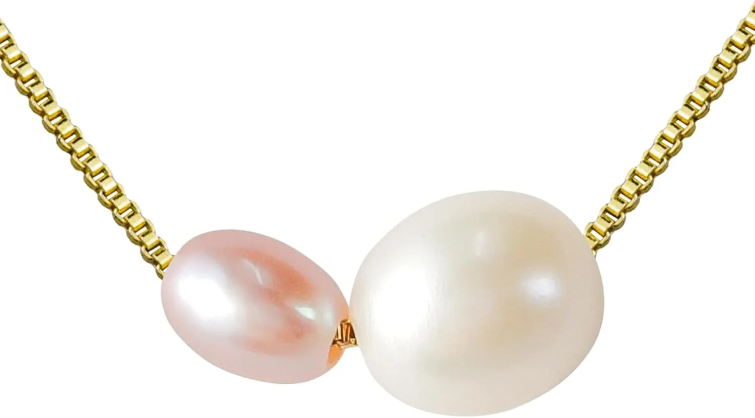 PEARLIE Pearl Necklace for Women, Dainty Double Pearls Choker Necklace Pendant Handpicked Freshwater Cultured Pearl Gold Chain Necklace Wedding Jewelry