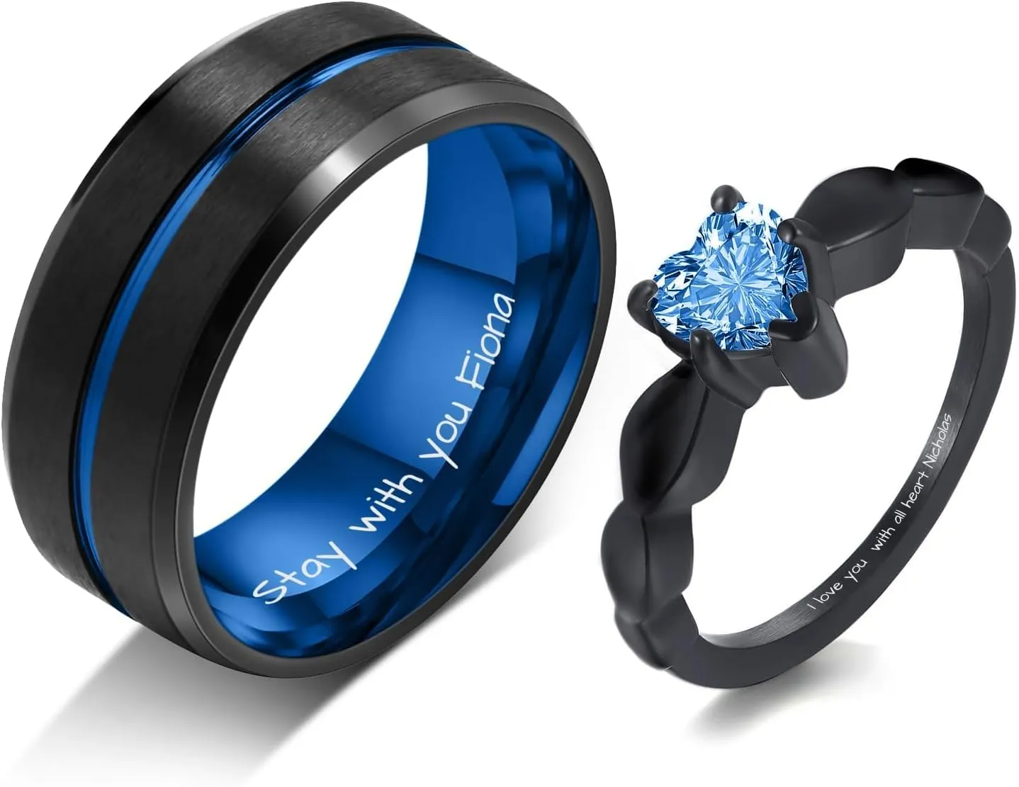 Personalized Promise Rings for Him and Her Custom Couple Ring Sets Wedding Bands Engagement Rings for Couples 2 PCS