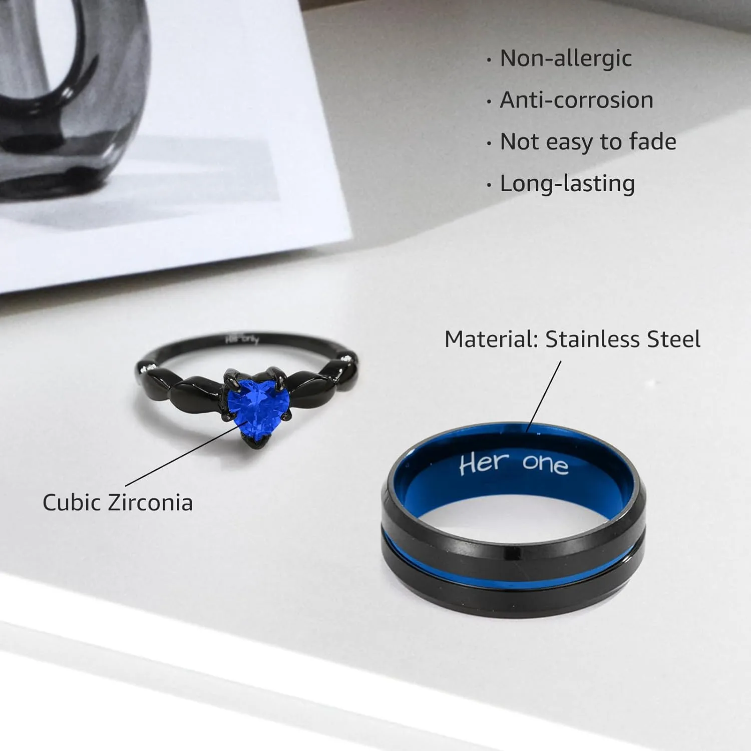 Personalized Promise Rings for Him and Her Custom Couple Ring Sets Wedding Bands Engagement Rings for Couples 2 PCS