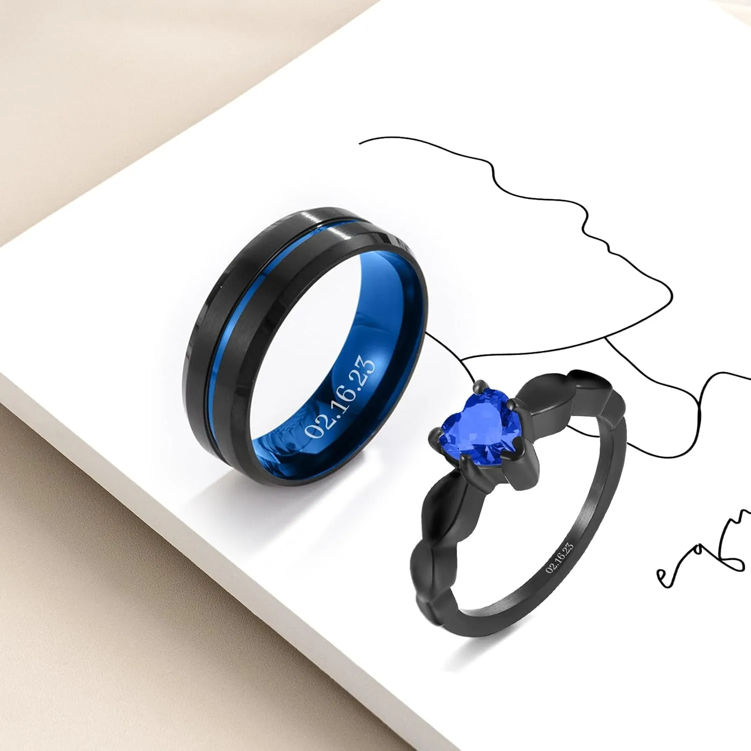 Personalized Promise Rings for Him and Her Custom Couple Ring Sets Wedding Bands Engagement Rings for Couples 2 PCS