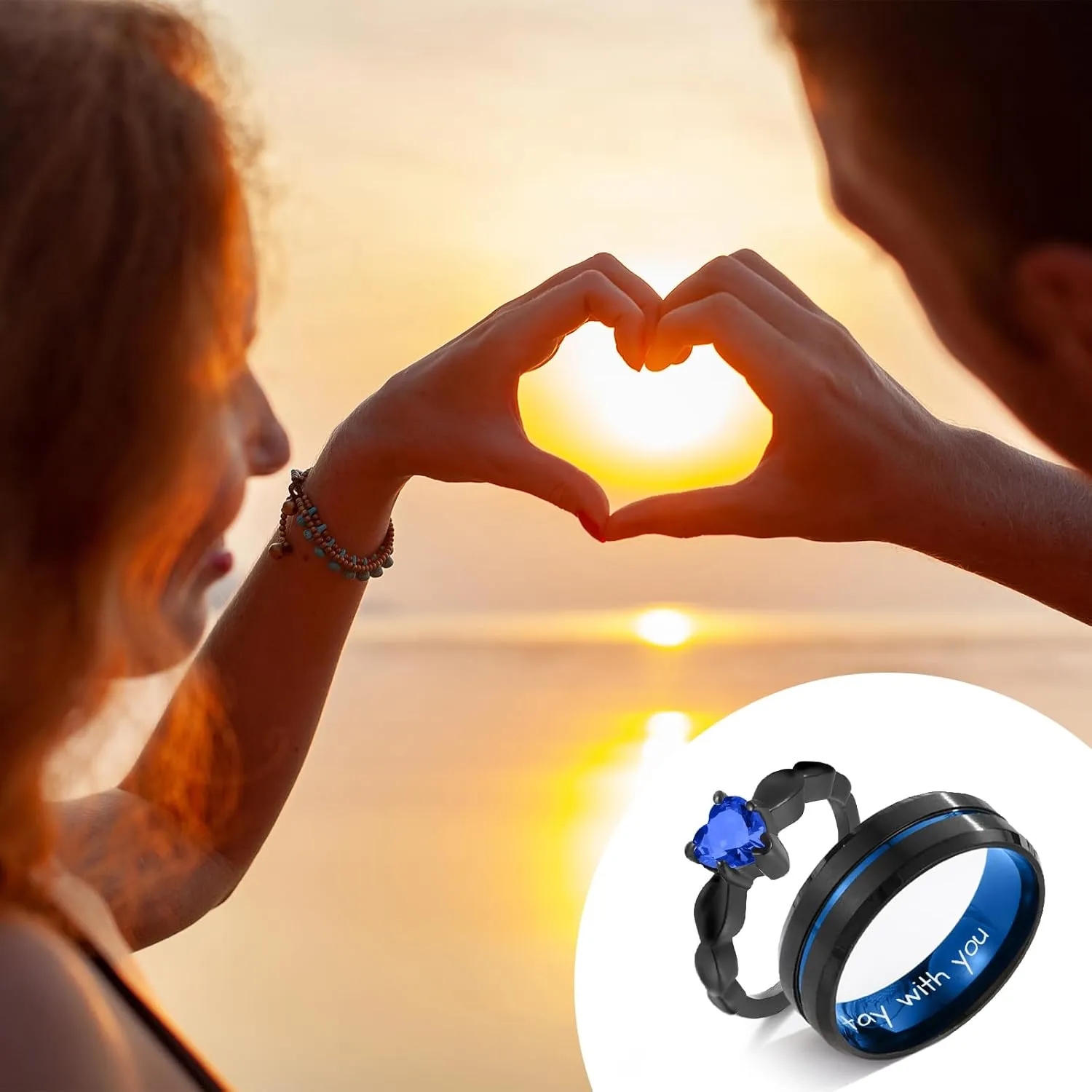 Personalized Promise Rings for Him and Her Custom Couple Ring Sets Wedding Bands Engagement Rings for Couples 2 PCS