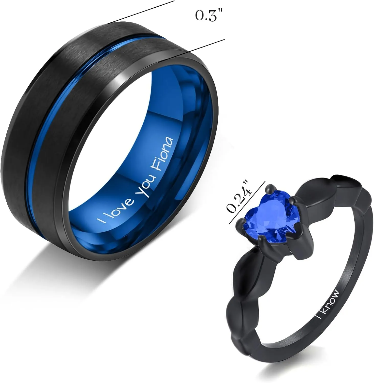 Personalized Promise Rings for Him and Her Custom Couple Ring Sets Wedding Bands Engagement Rings for Couples 2 PCS