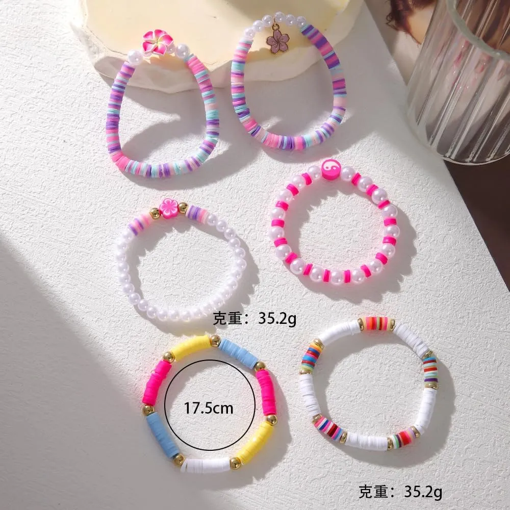 Pingyongchang Bohemian Turtles Heishi Beaded Stretch Bracelets For Women Polymer Clay Colorful Flower Vinyl Disc Surfer Layering Stackable Beads Preppy Bracelet Friendship Summer Beach Jewelry Set