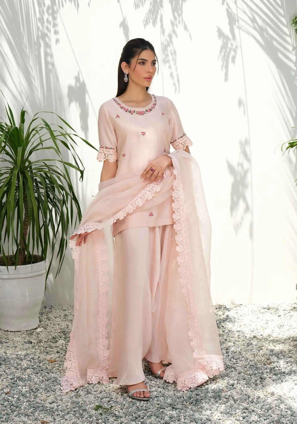 Pink Silk Floral With Pants