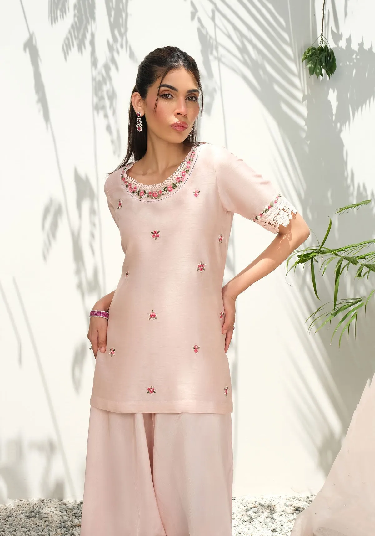 Pink Silk Floral With Pants