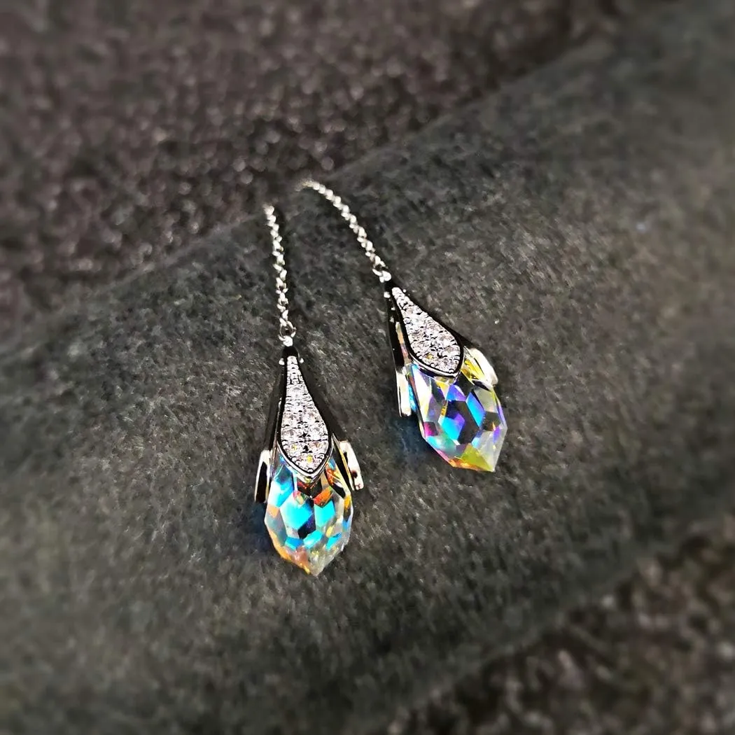 Platinum-Plated Color Change Multi-Teardrop Earrings Made with Aurora Borealis Austrian Crystals