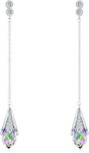 Platinum-Plated Color Change Multi-Teardrop Earrings Made with Aurora Borealis Austrian Crystals