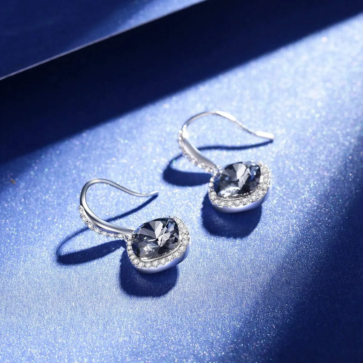 Platinum Plated Cubic Zirconia/Austrian Crystal Cushion Shape Halo Pendant Necklace/Earrings