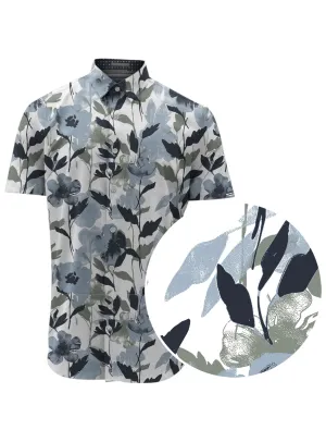 Point Zero Men's All-Over Floral Print Short Sleeve Shirt - Mountain