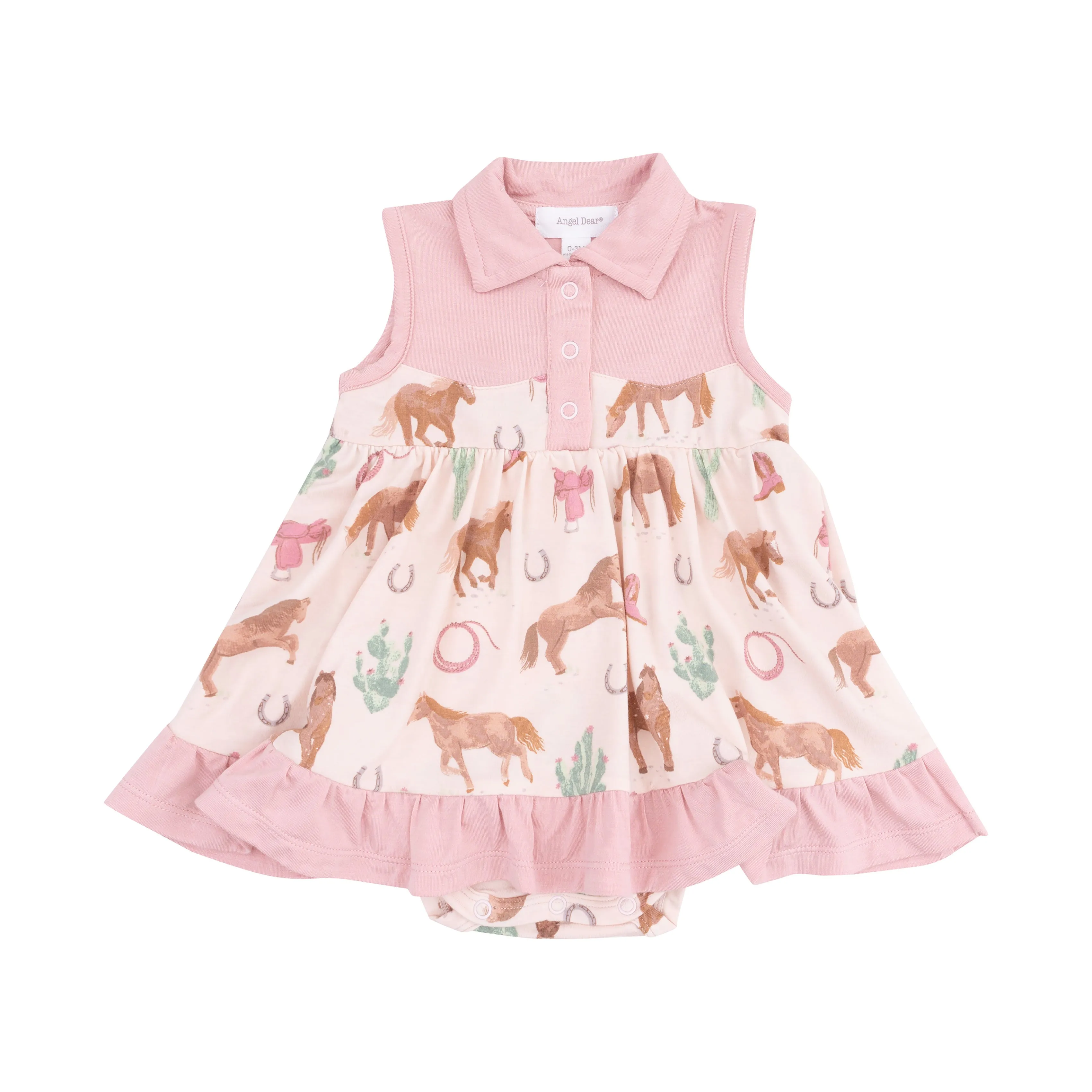 Polo Collar Bodysuit Dress - Western Horses