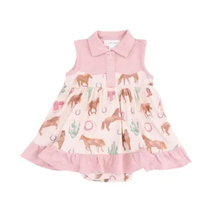 Polo Collar Bodysuit Dress - Western Horses