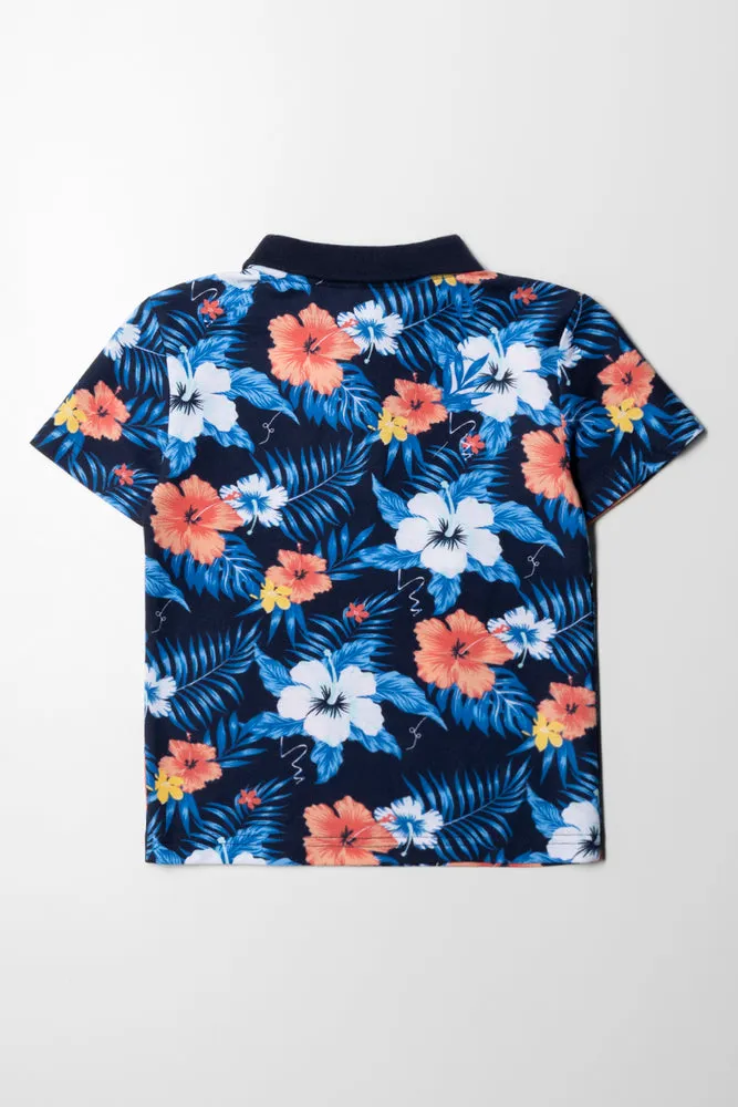 Printed Tropical Golfer Green Pink And Navy