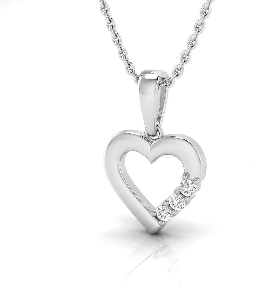 Pristine Fire 925 Sterling Silver Certified Round Diamond Heart Pendant Necklace for Women | 16 Inch Chain