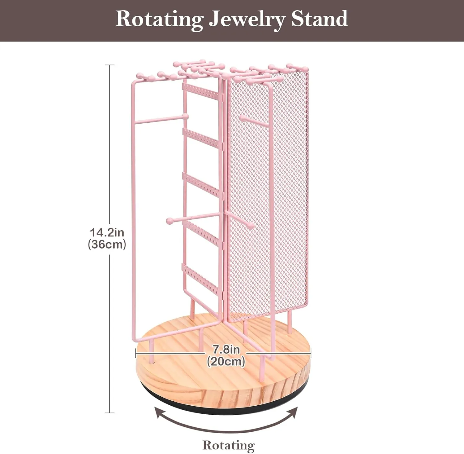 ProCase Rotating Jewelry Organizer Stand Earring Holder Organizer with 28 Necklace Hooks, Jewelry Tree Earring Stand Tower Storage Rack Bracelet Holder, Holds More than 100 Pairs Earrings -Pink