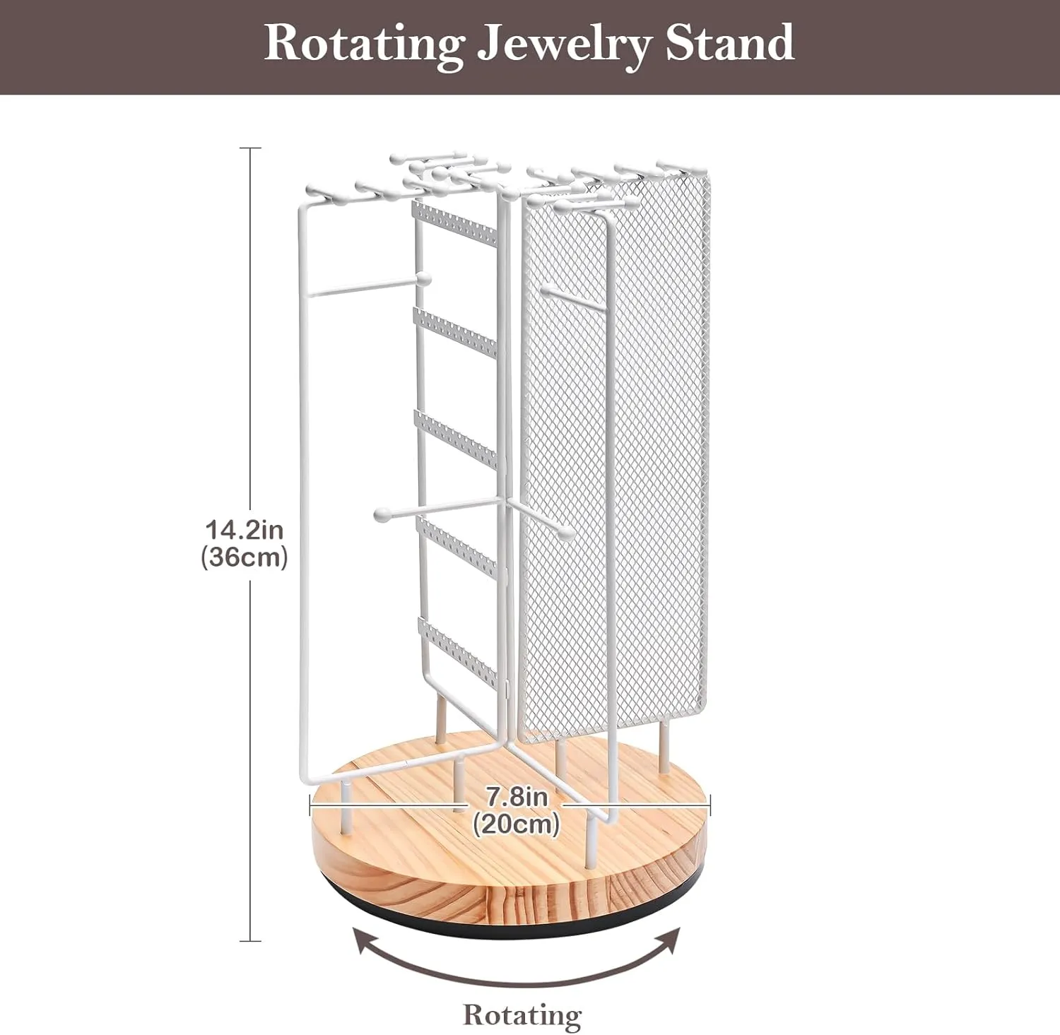 ProCase Rotating Jewelry Organizer Stand Earring Holder Organizer with 28 Necklace Hooks, Jewelry Tree Earring Stand Tower Storage Rack Bracelet Holder, Holds More than 100 Pairs Earrings -White