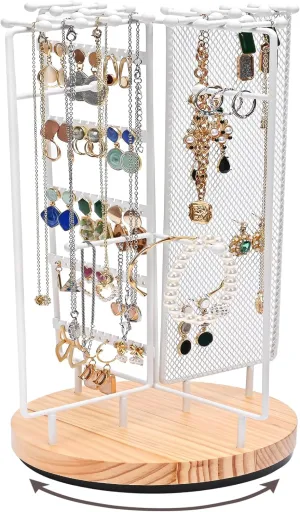 ProCase Rotating Jewelry Organizer Stand Earring Holder Organizer with 28 Necklace Hooks, Jewelry Tree Earring Stand Tower Storage Rack Bracelet Holder, Holds More than 100 Pairs Earrings -White