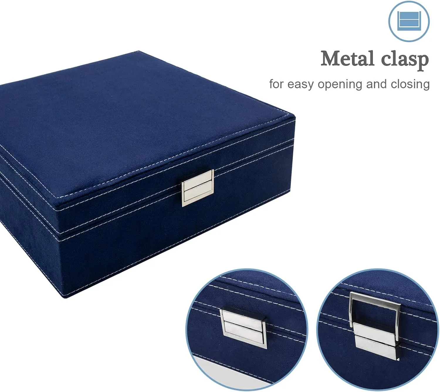 ProCase Velvet Jewelry Box Organizer for Women, 2 Layer Jewelry Display Storage Holder Case for Necklace Earrings Bracelets Rings -Navy