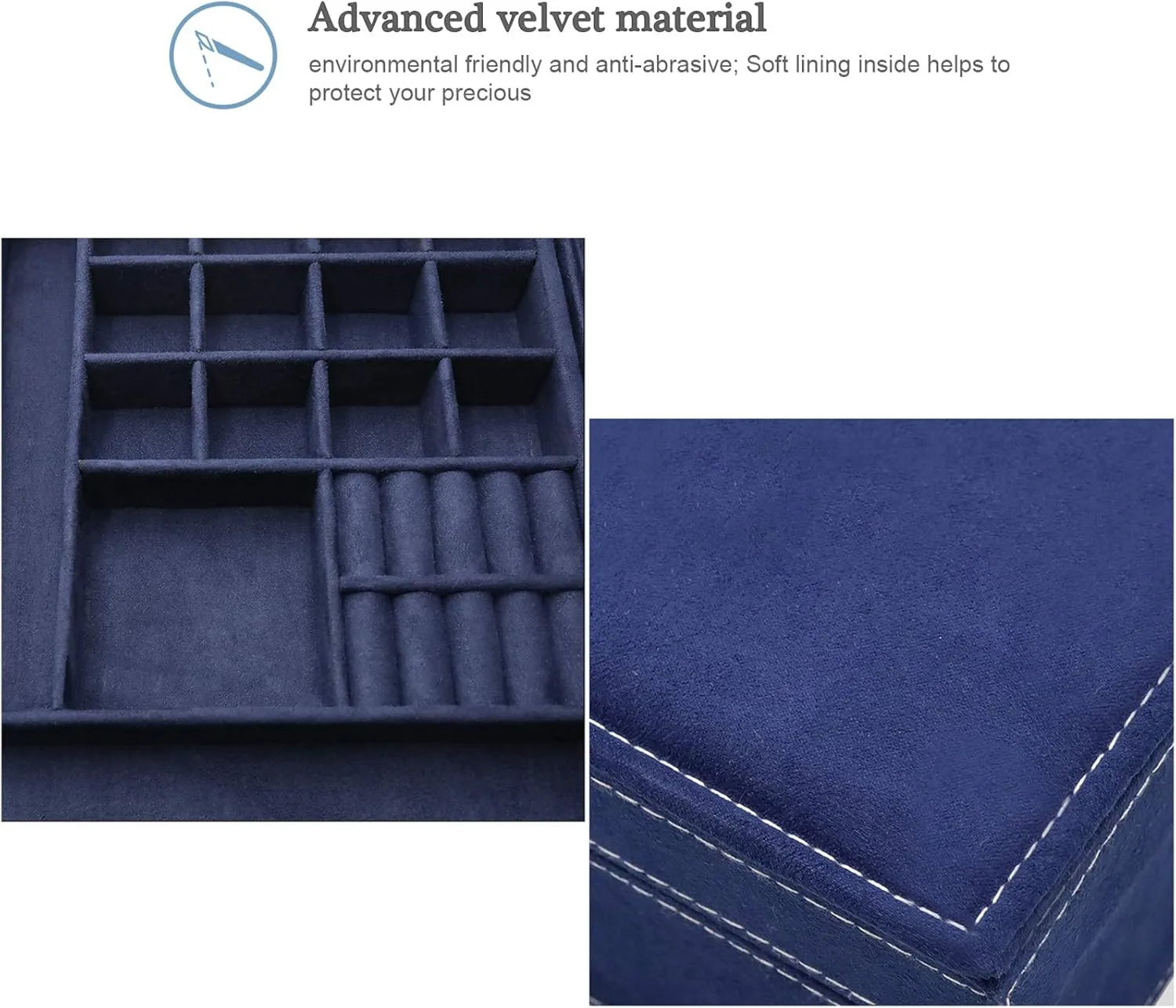 ProCase Velvet Jewelry Box Organizer for Women, 2 Layer Jewelry Display Storage Holder Case for Necklace Earrings Bracelets Rings -Navy