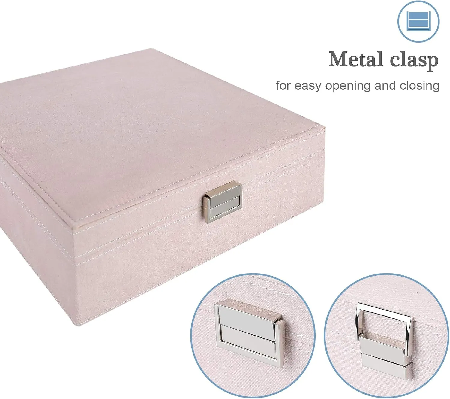 ProCase Velvet Jewelry Box Organizer for Women, 2 Layer Jewelry Display Storage Holder Case for Necklace Earrings Bracelets Rings -Pink