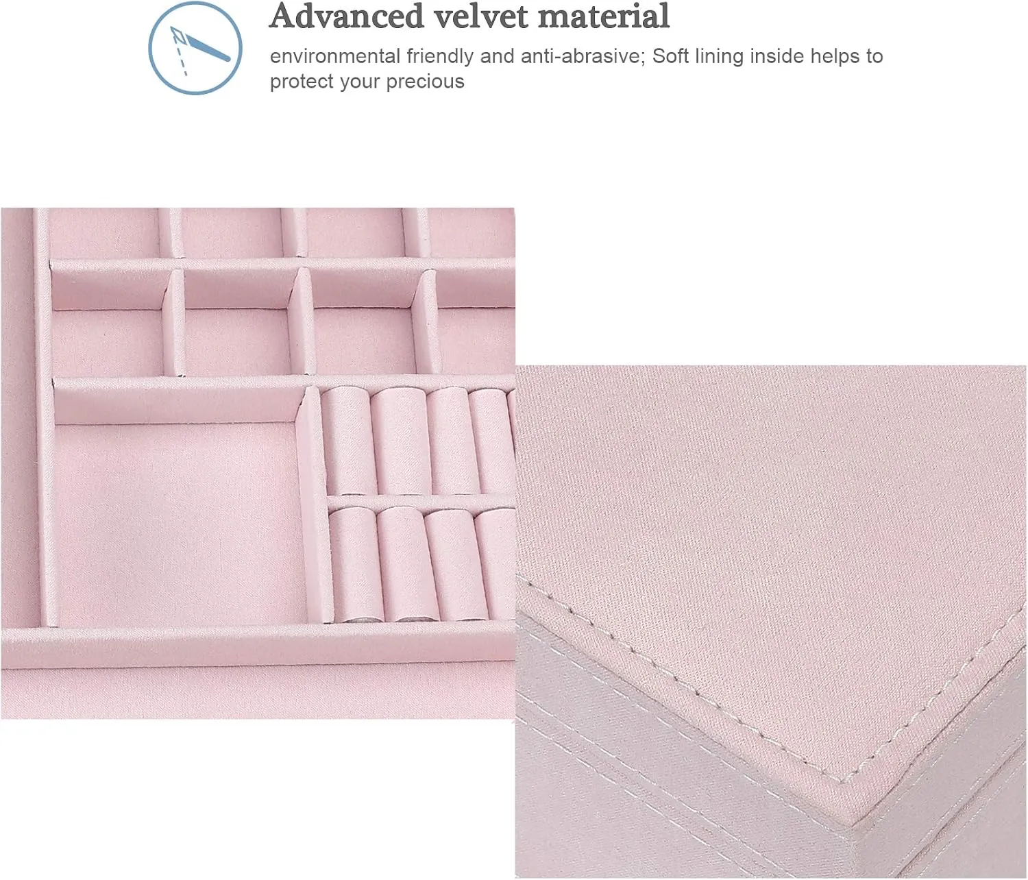 ProCase Velvet Jewelry Box Organizer for Women, 2 Layer Jewelry Display Storage Holder Case for Necklace Earrings Bracelets Rings -Pink