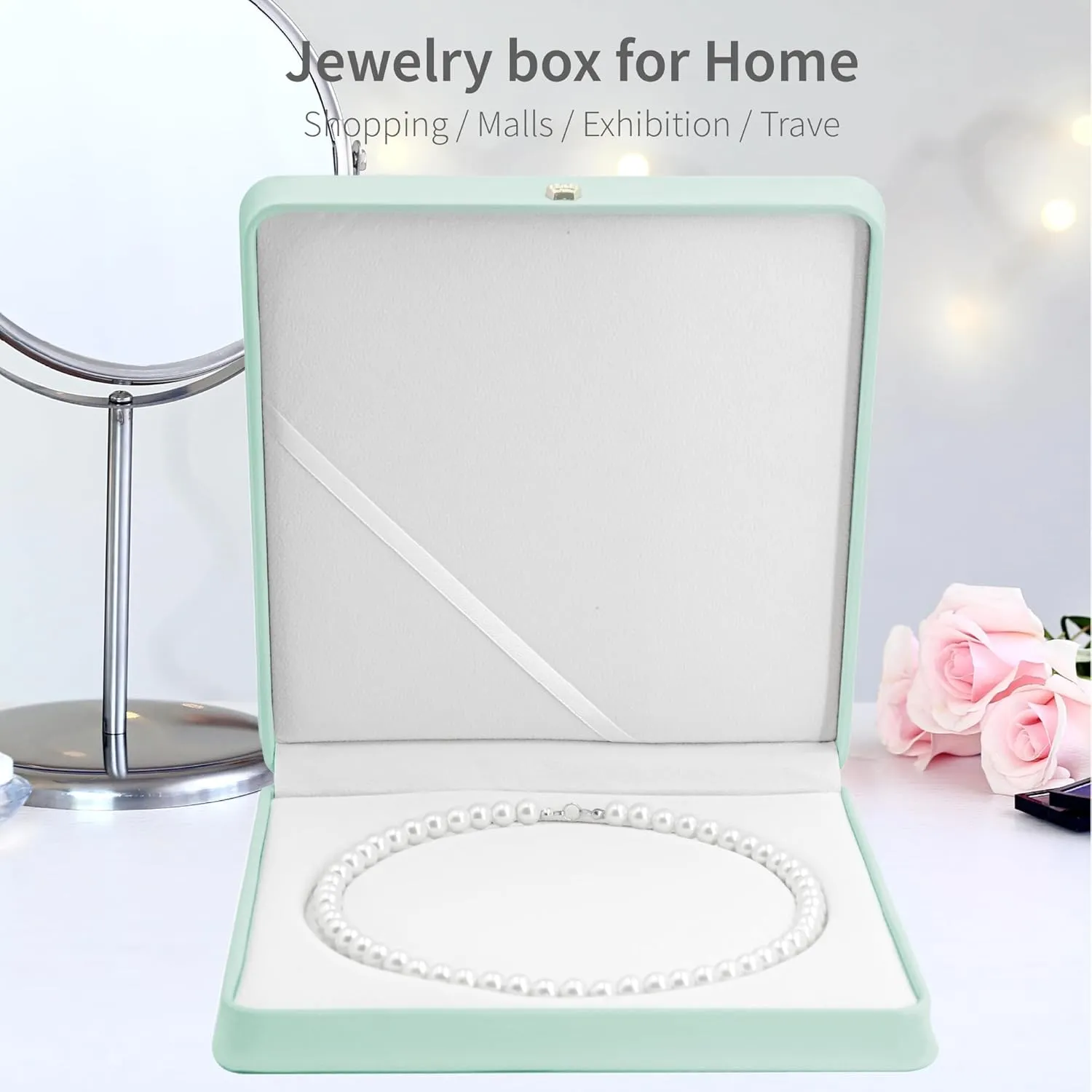 PU Leather Jewelry Set Box Necklace Boxes for Jewelry Gift Boxes Ring,Pendant,Earring,Bracelet Jewellery Display Case Wedding Jewelry Storage Holder (Big Pearl Necklace)