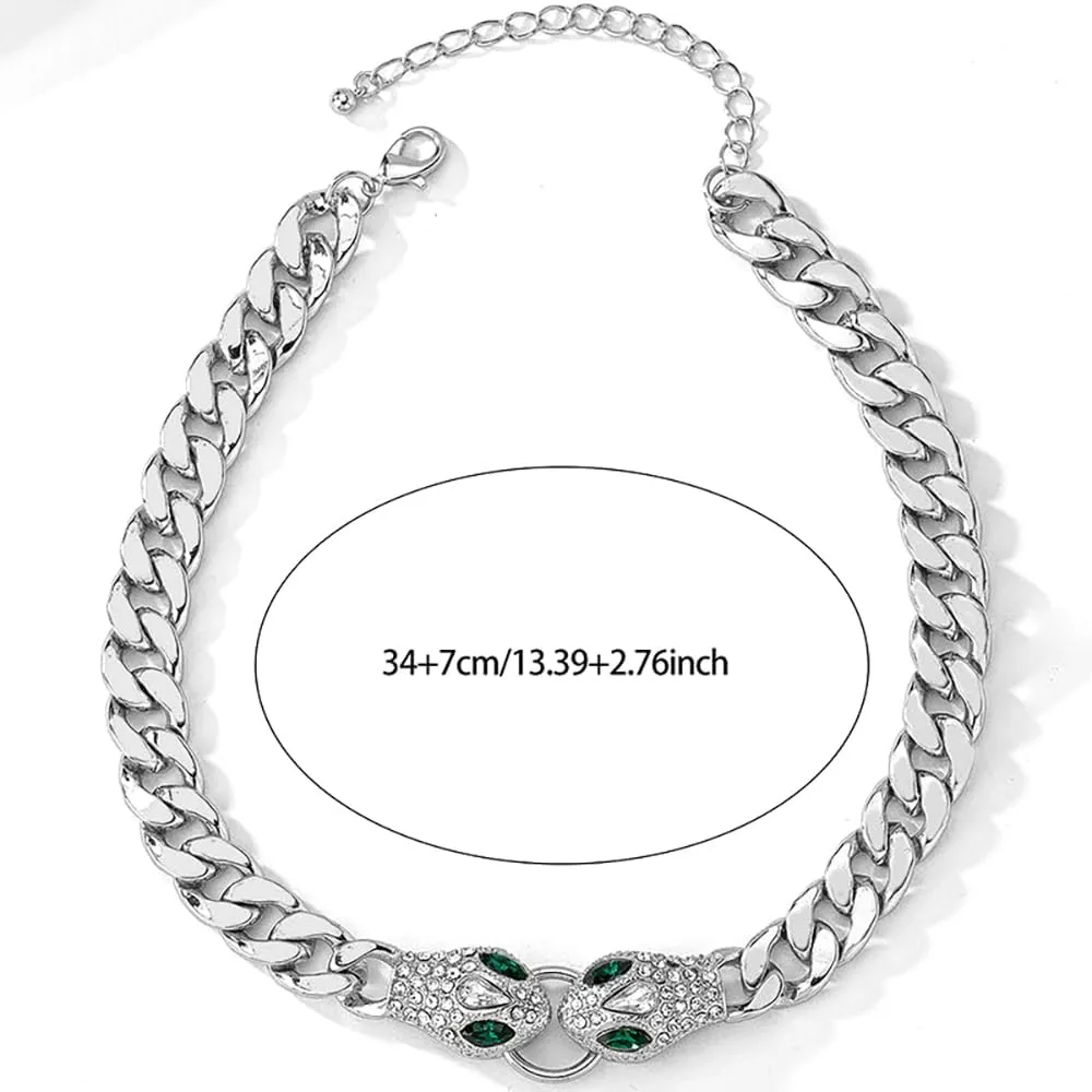 Punk Animal Snake Choker Necklace Hip Hop Rhinestone Snake head Cuban Link Chain Necklace Chunky Cuban Chain Crystal Jewelry for Women Gifts