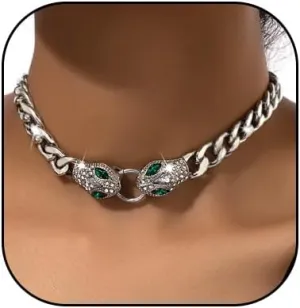 Punk Animal Snake Choker Necklace Hip Hop Rhinestone Snake head Cuban Link Chain Necklace Chunky Cuban Chain Crystal Jewelry for Women Gifts