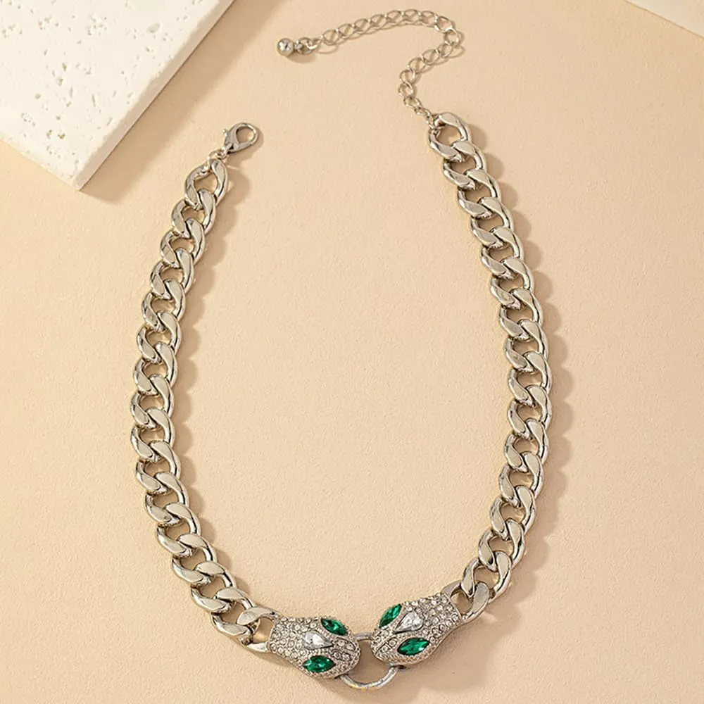 Punk Animal Snake Choker Necklace Hip Hop Rhinestone Snake head Cuban Link Chain Necklace Chunky Cuban Chain Crystal Jewelry for Women Gifts