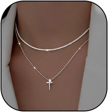 Punk Layered Cross Pendant Necklaces for Women Stackable Cross Chain Statement Clavicle Necklace Set Sparkly Zircon Cross Necklace Jewelry Gifts