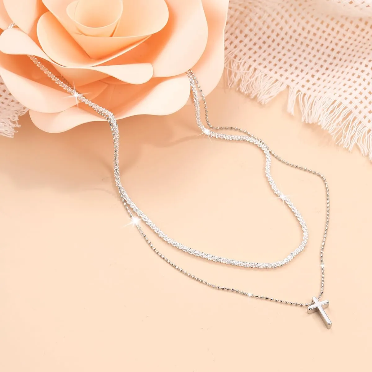 Punk Layered Cross Pendant Necklaces for Women Stackable Cross Chain Statement Clavicle Necklace Set Sparkly Zircon Cross Necklace Jewelry Gifts