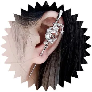 Punk Moon Ear Crawler Hook Earrings Moon Ear Hook Earrings Silver Moonstone Moon Earrings Moon Ear Wrap Crawler Earrings Moon Climber Cuff Earrings Moon Edgy Ear Pin Earrings Jewelry