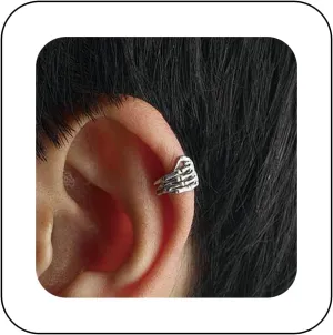 Punk Skeleton Hand Ear Cuff Earrings Finger Hand Cuff Earrings Silver Skull Hand Earrings Non Piercing Cartilage Clip on Earrings Jewellery for Women