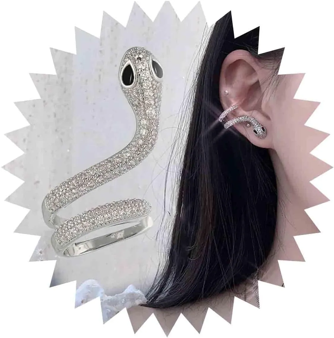 Punk Snake Cuff Wrap Earrings Crystal Snake Climber Cuff Earrings Silver Cz Snake Earcuff Earrings Gothic Rhinestone Serpent Earrings Jewelry for Women