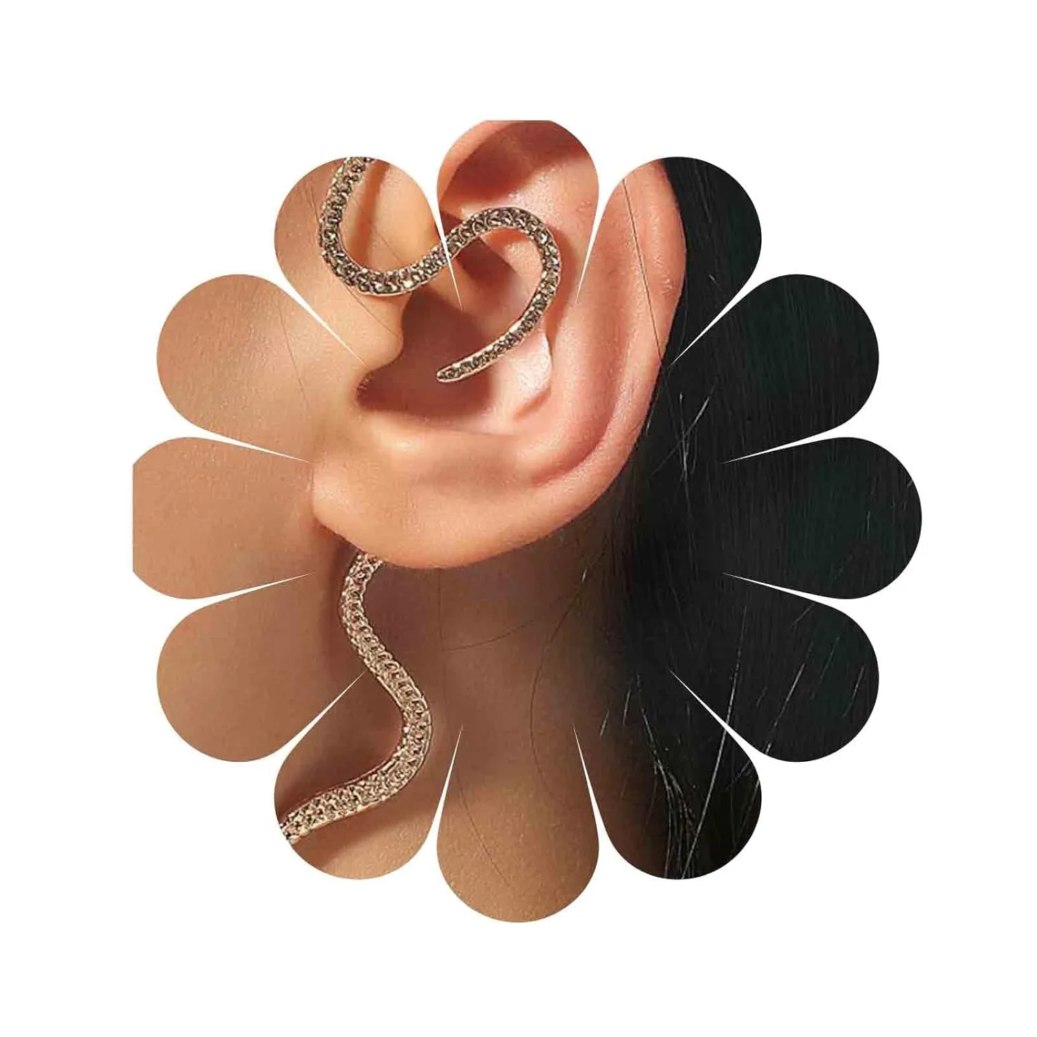 Punk Snake Ear Climber Earrings Gold Snake Ear Cuff Wrap Earring Gothic Serpent Earrings Long Crawler Earrings Fake Piercing Earring Cool Animal Jewelry for Women Halloween (Gold)
