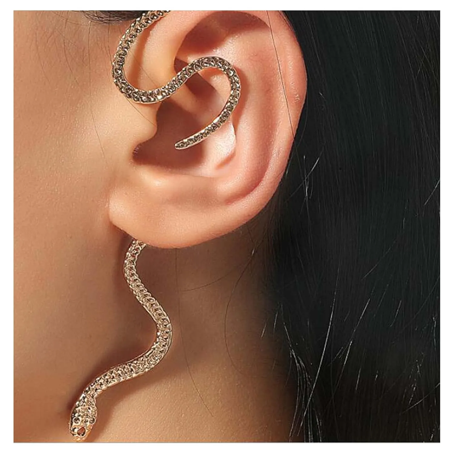 Punk Snake Ear Climber Earrings Gold Snake Ear Cuff Wrap Earring Gothic Serpent Earrings Long Crawler Earrings Fake Piercing Earring Cool Animal Jewelry for Women Halloween (Gold)