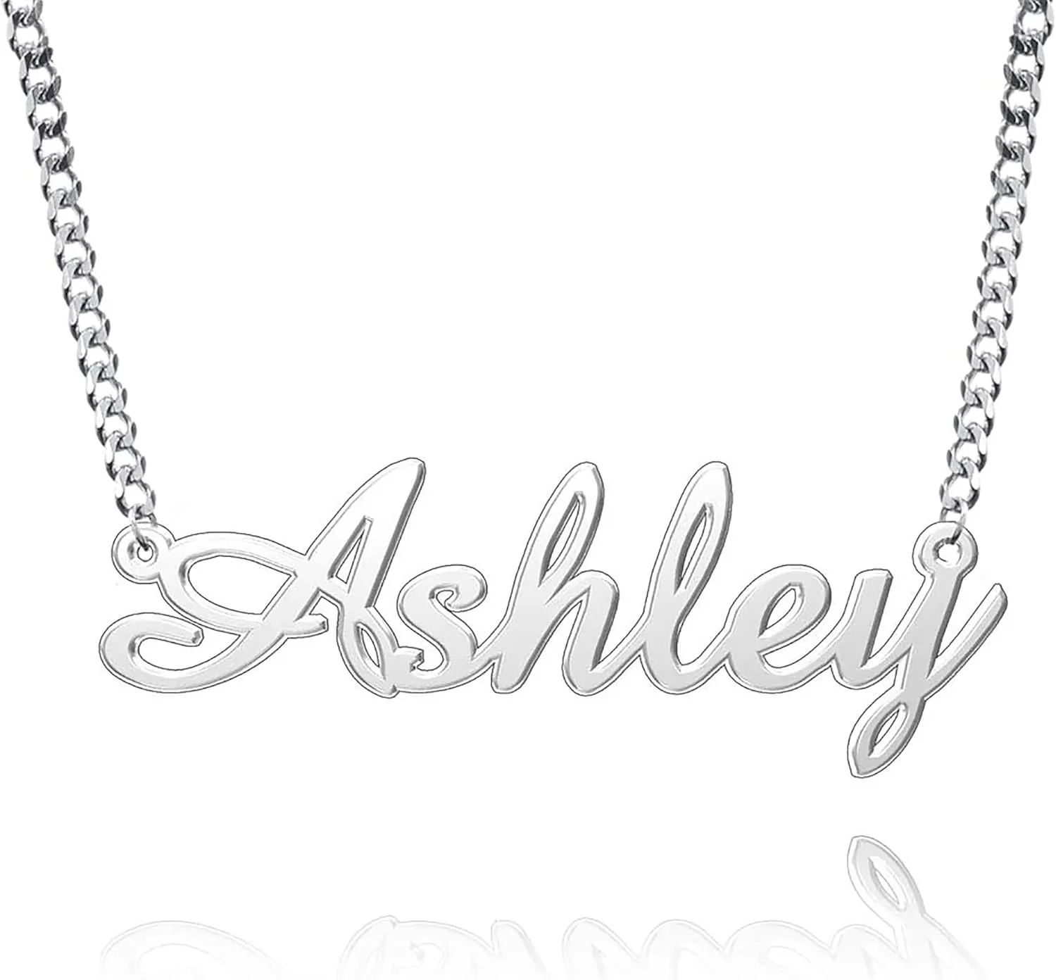 Q&Locket Personalized Custom Name Necklace Script Initial Nameplate Necklaces for Womens
