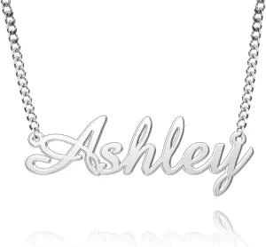 Q&Locket Personalized Custom Name Necklace Script Initial Nameplate Necklaces for Womens