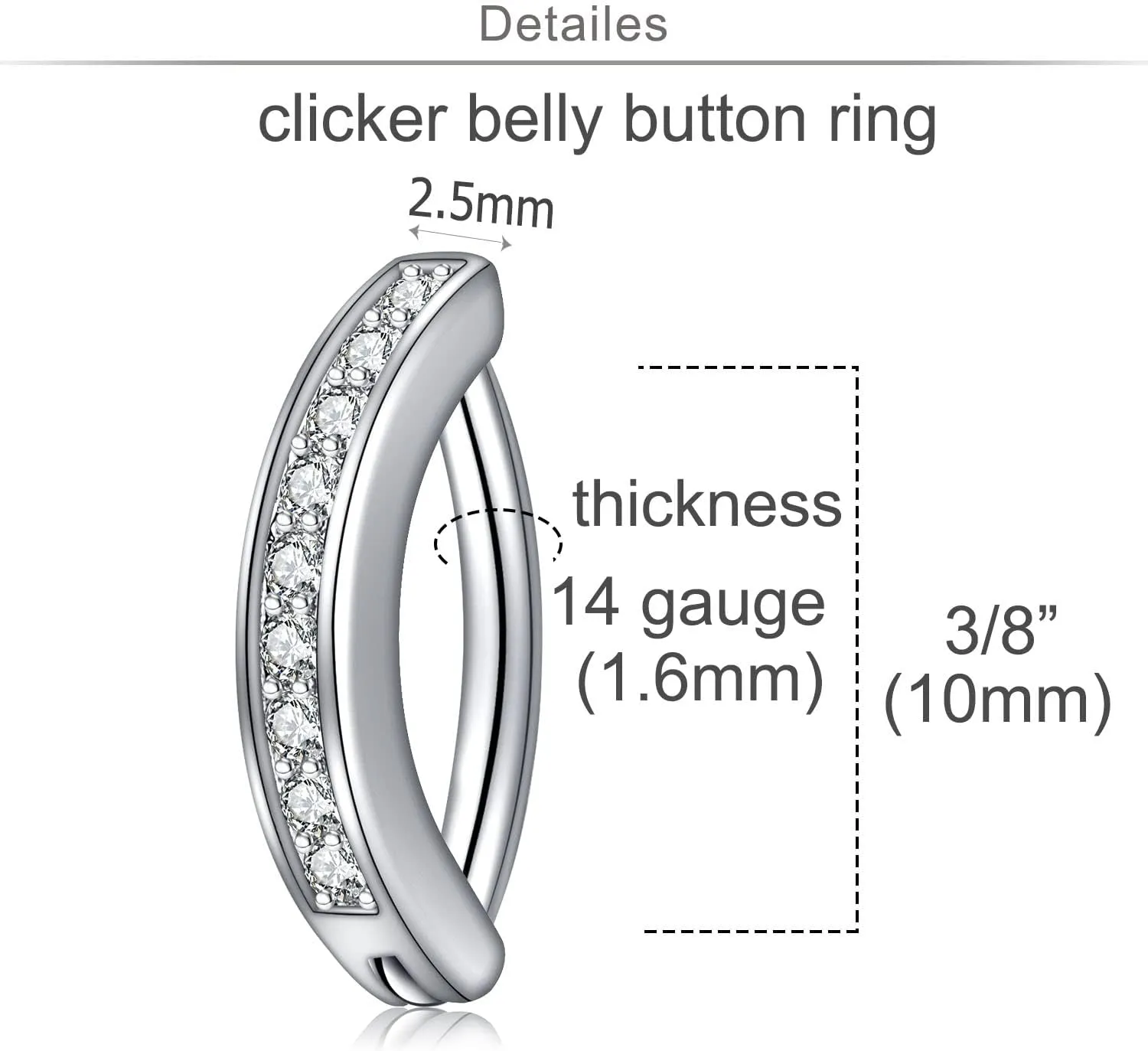 QWALIT Belly Button Rings 14G Surgical Steel Belly Rings CZ Opal Navel Piercing Jewelry for Women Girls 3/8" 10mm Silver Rose Gold