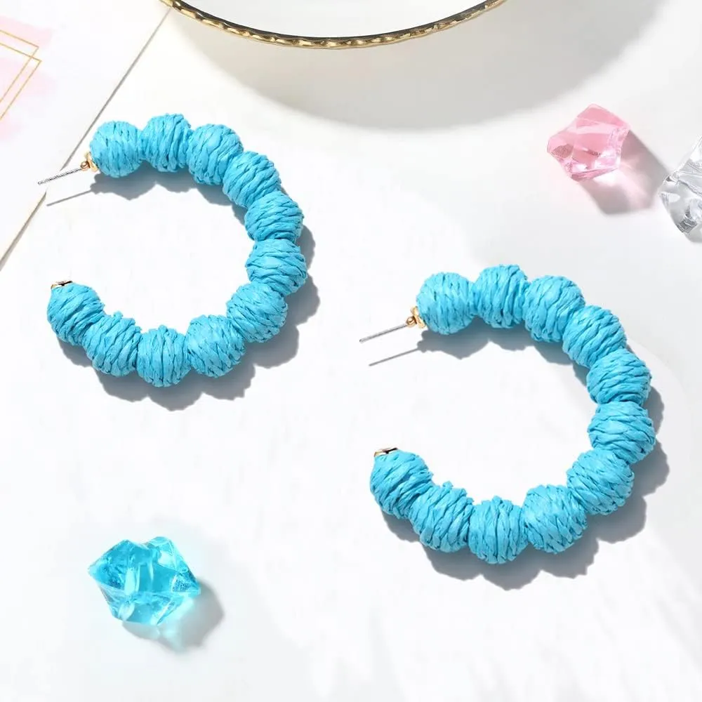 Rattan Earrings Statement Rattan Hoop Earrings for Women Woven Bohemian Earrings Handmade Straw Wicker Braid Big Drop Dangle Earrings for Women Summer Beach Jewelry