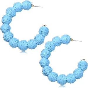 Rattan Earrings Statement Rattan Hoop Earrings for Women Woven Bohemian Earrings Handmade Straw Wicker Braid Big Drop Dangle Earrings for Women Summer Beach Jewelry