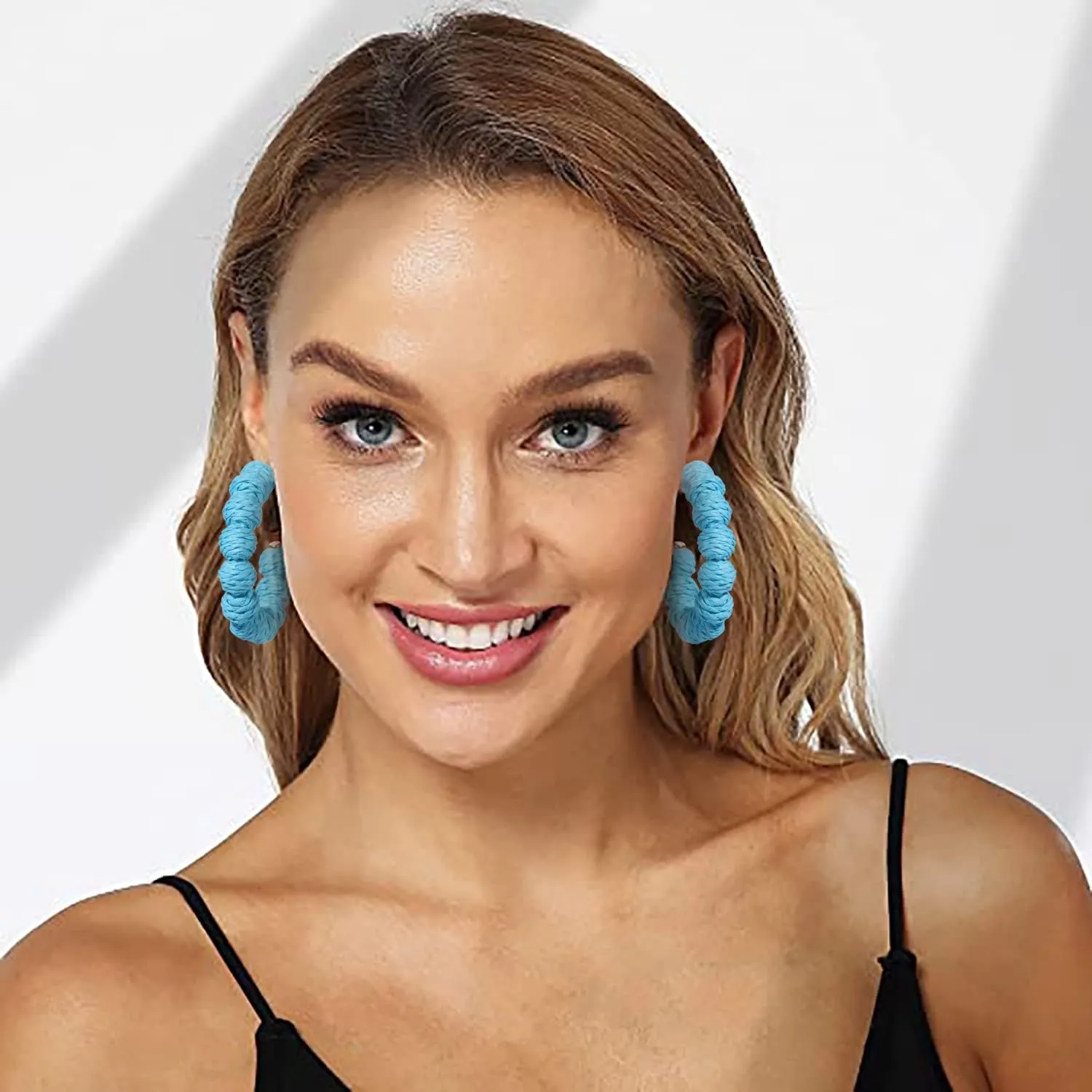 Rattan Earrings Statement Rattan Hoop Earrings for Women Woven Bohemian Earrings Handmade Straw Wicker Braid Big Drop Dangle Earrings for Women Summer Beach Jewelry