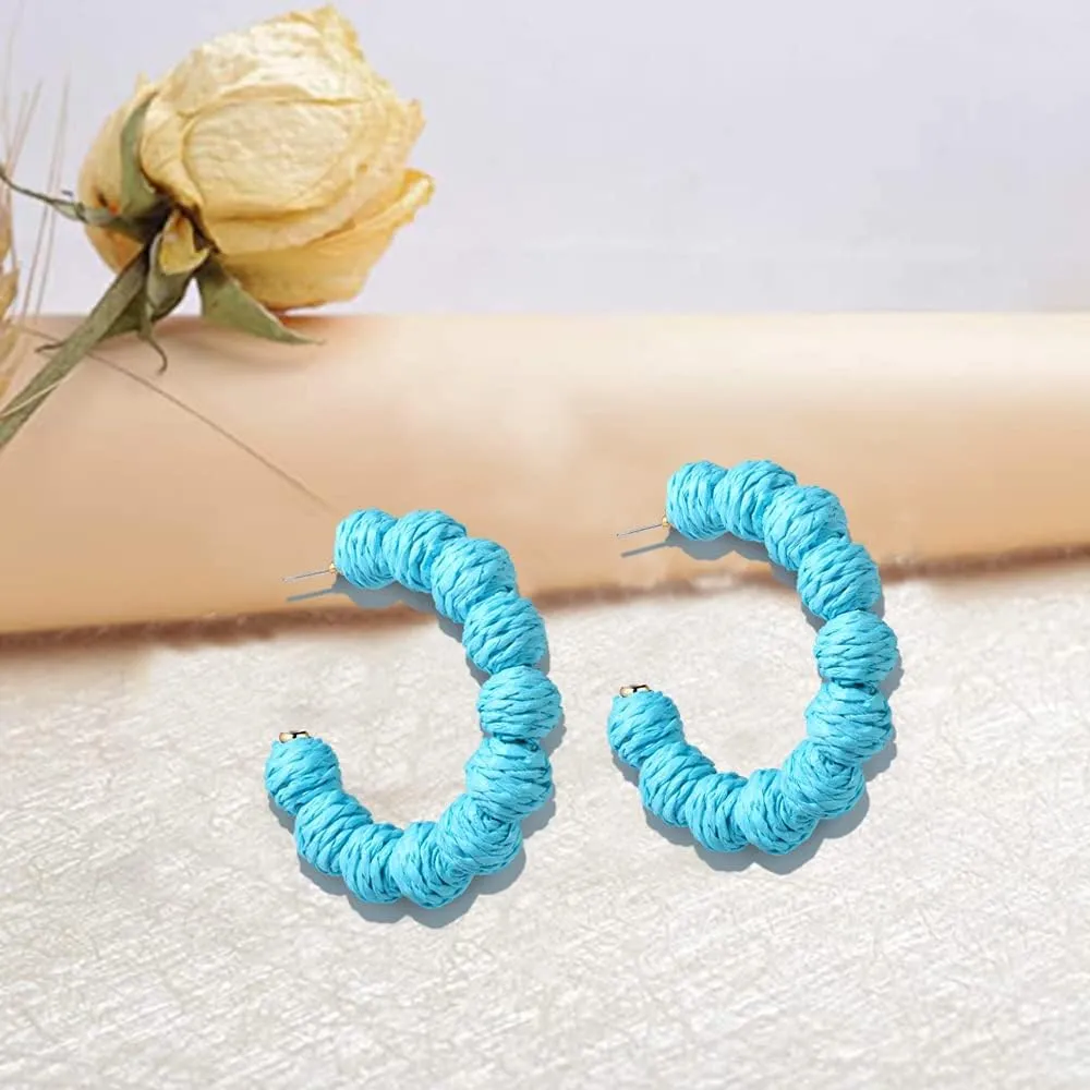 Rattan Earrings Statement Rattan Hoop Earrings for Women Woven Bohemian Earrings Handmade Straw Wicker Braid Big Drop Dangle Earrings for Women Summer Beach Jewelry